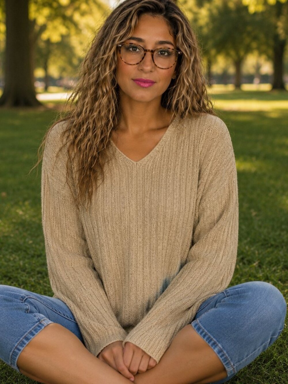 Small Women's Beige Sweater V-Neck Tan Long Sleeve Ladies S Top Bushwacker